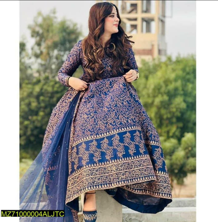 Reet-Riwaaj Special stitched 3 pieces Banarsi print silk maxi