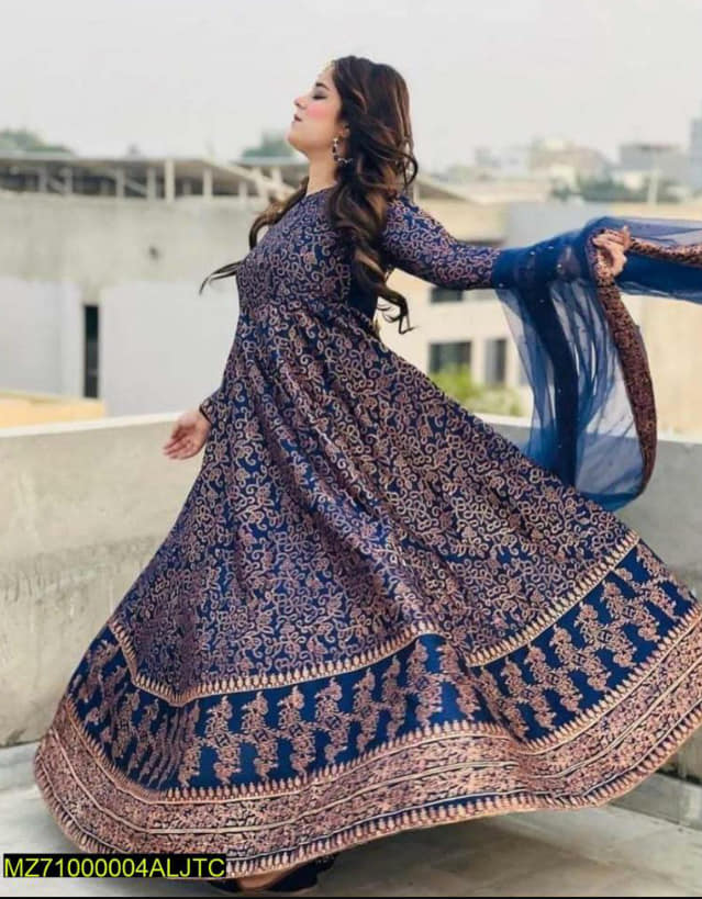 Reet-Riwaaj Special stitched 3 pieces Banarsi print silk maxi