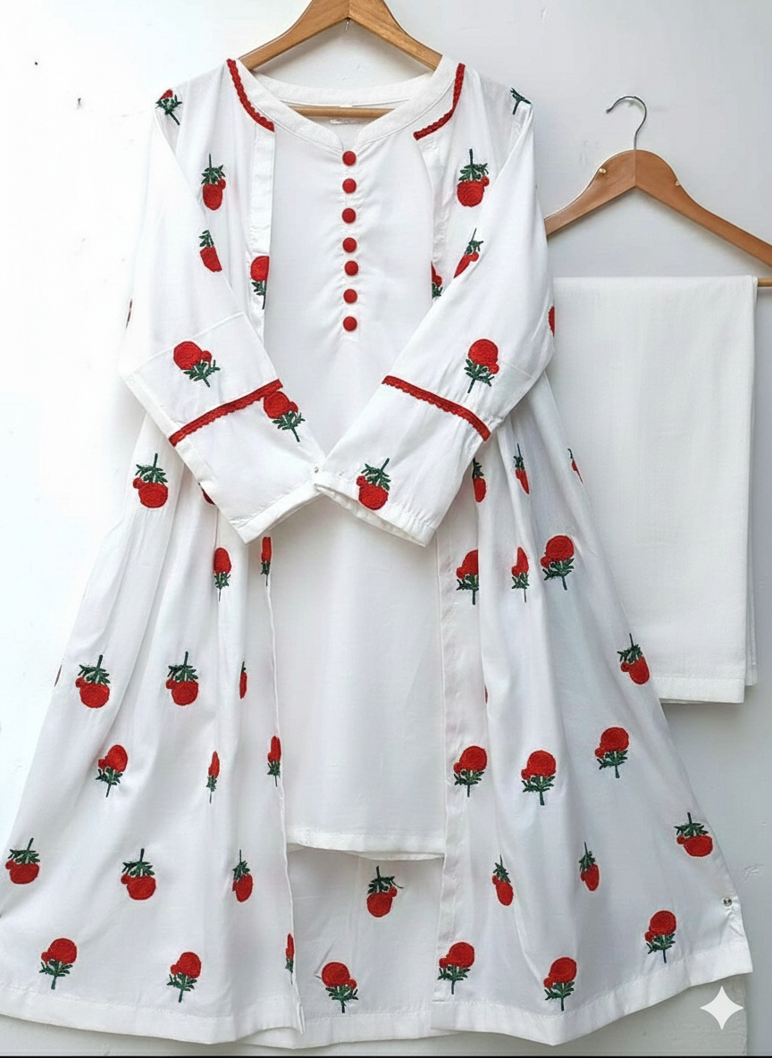 50%Off Trendy Katan Silk Embroided flower gaown dress  (inner +gaown+ trouser)