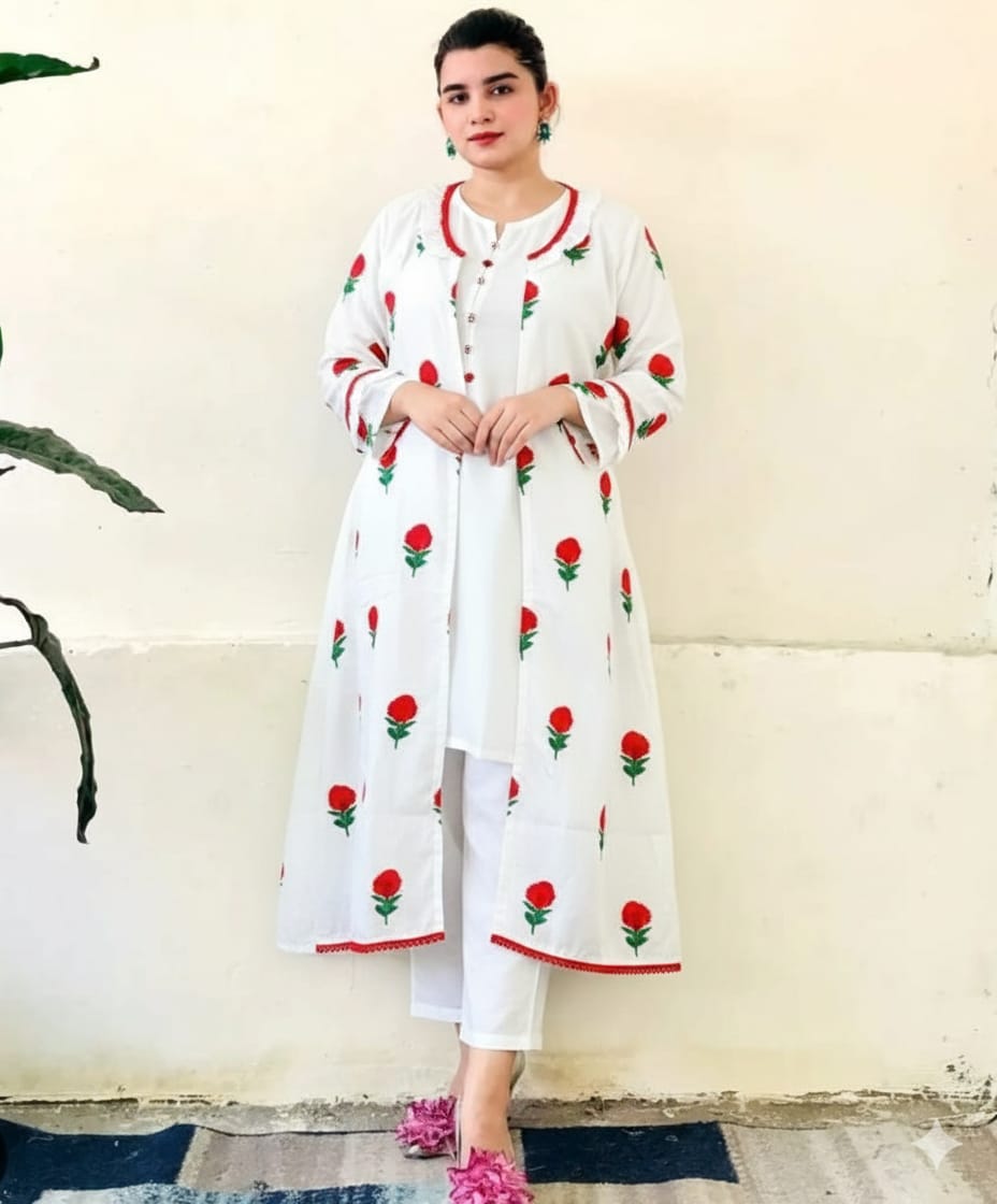 50%Off Trendy Katan Silk Embroided flower gaown dress  (inner +gaown+ trouser)